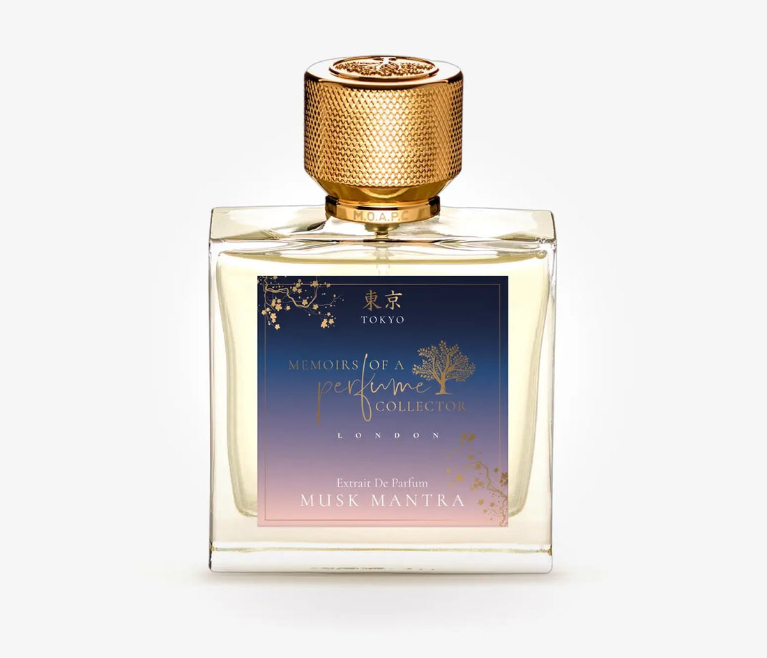 Memoirs of a Perfume Collector Musk Mantra Eau de Parfum in a stylish transparent bottle with gold cap