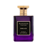 Navitus Perfumes Emblaze extrait de parfum in a deep purple bottle with gold cap