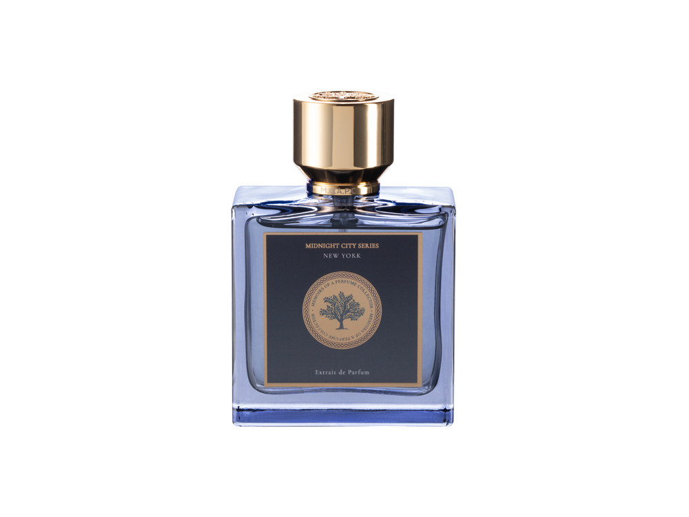 Memoirs of a Perfume Collector New York extrait de parfum in blue glass bottle with gold cap