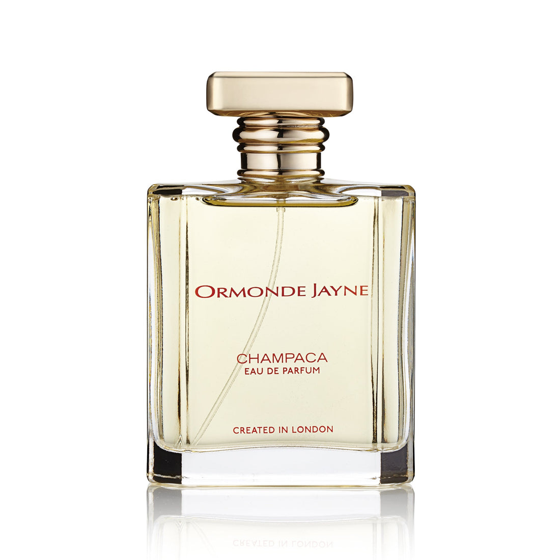 Ormonde Jayne Champaca perfume 120ml clear glass bottle with gold cap and light yellow fragrance