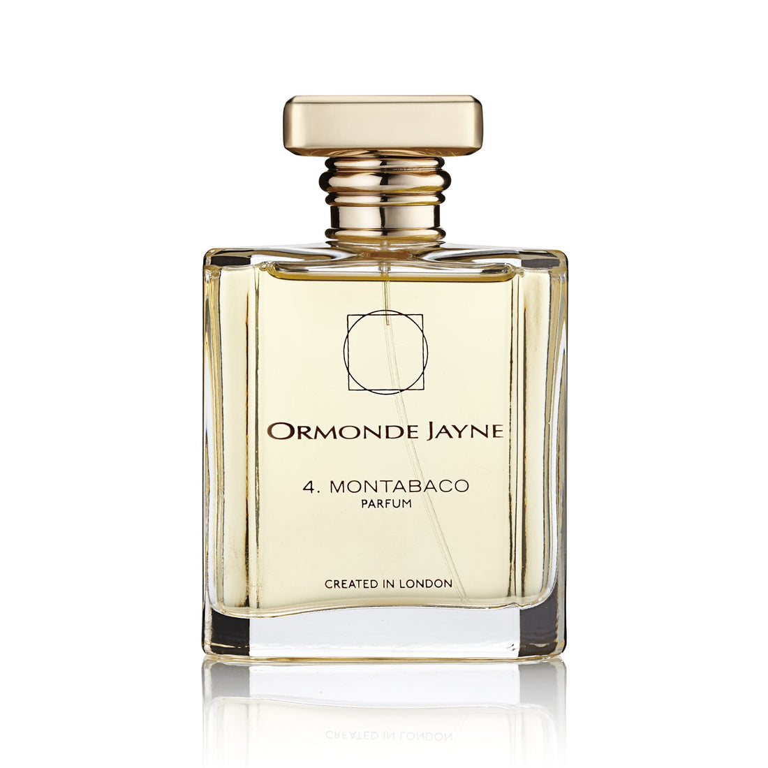 Ormonde Jayne Montabaco 120ml perfume bottle with silver cap on vintage map and globe background
