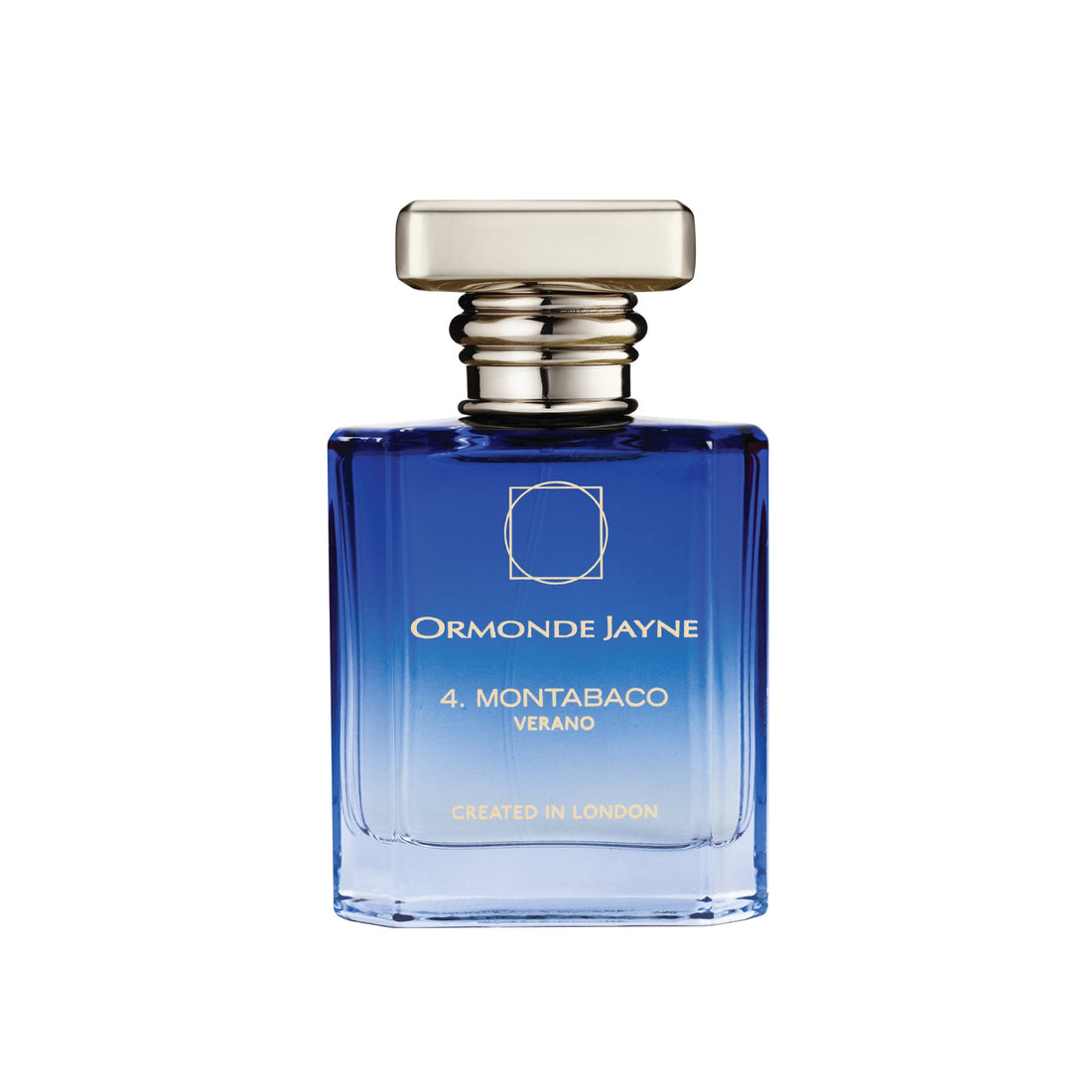 Ormonde Jayne Montabaco Verano 50ml perfume bottle with blue gradient glass and silver cap