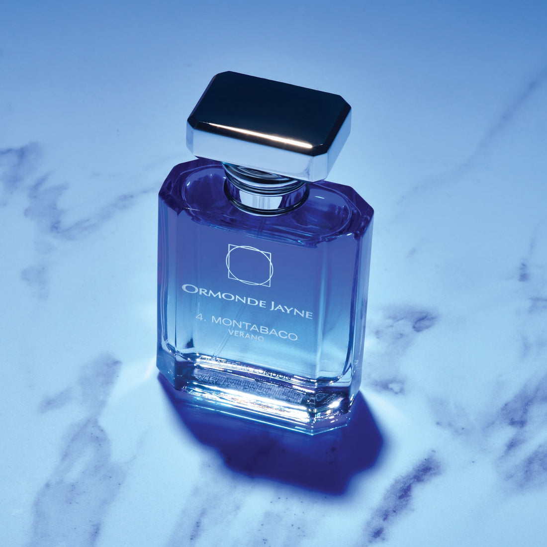 Ormonde Jayne Montabaco Verano 50ml perfume bottle with blue gradient glass and silver cap