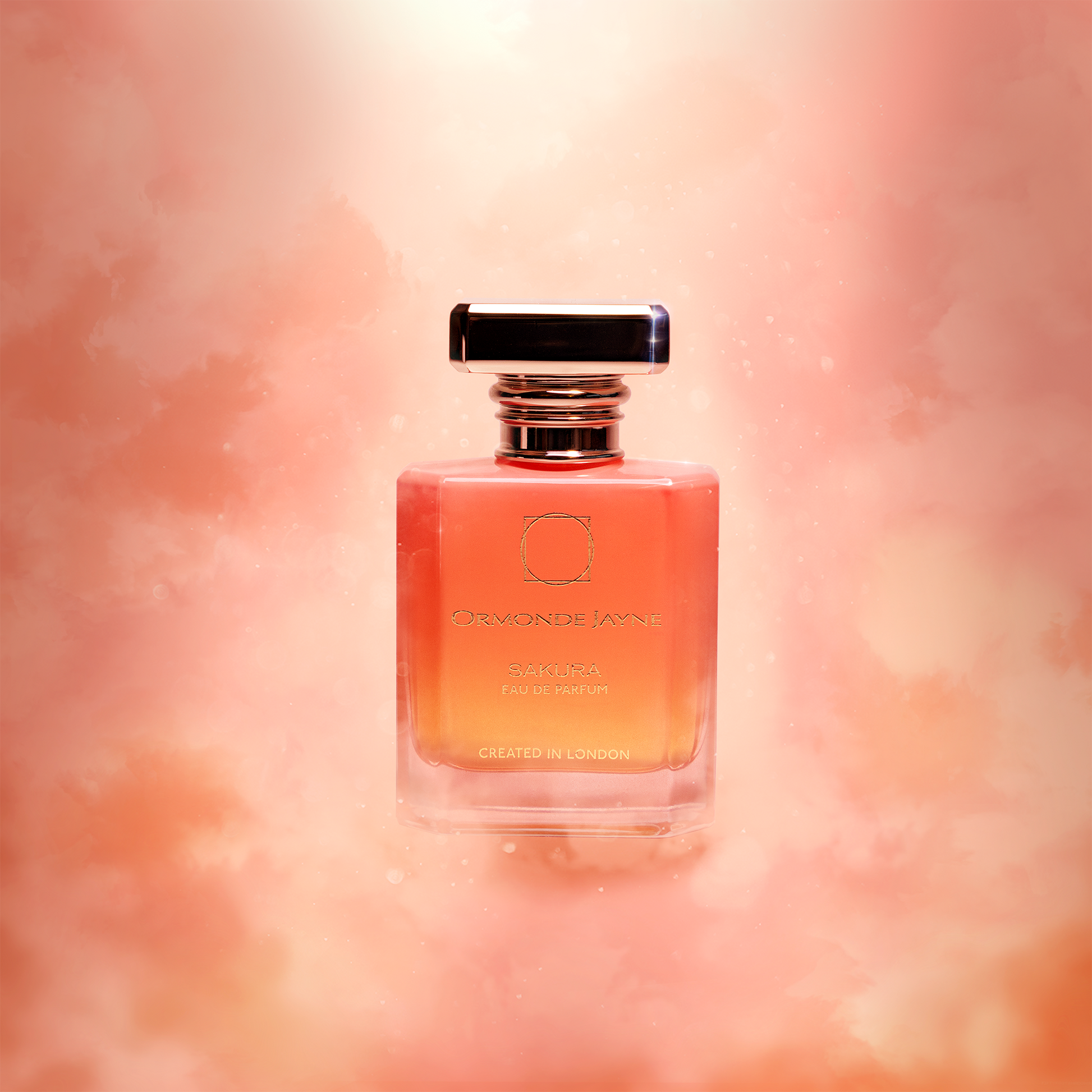 Ormonde Jayne Sakura perfume 50ml bottle with peach and pink gradient design and silver cap