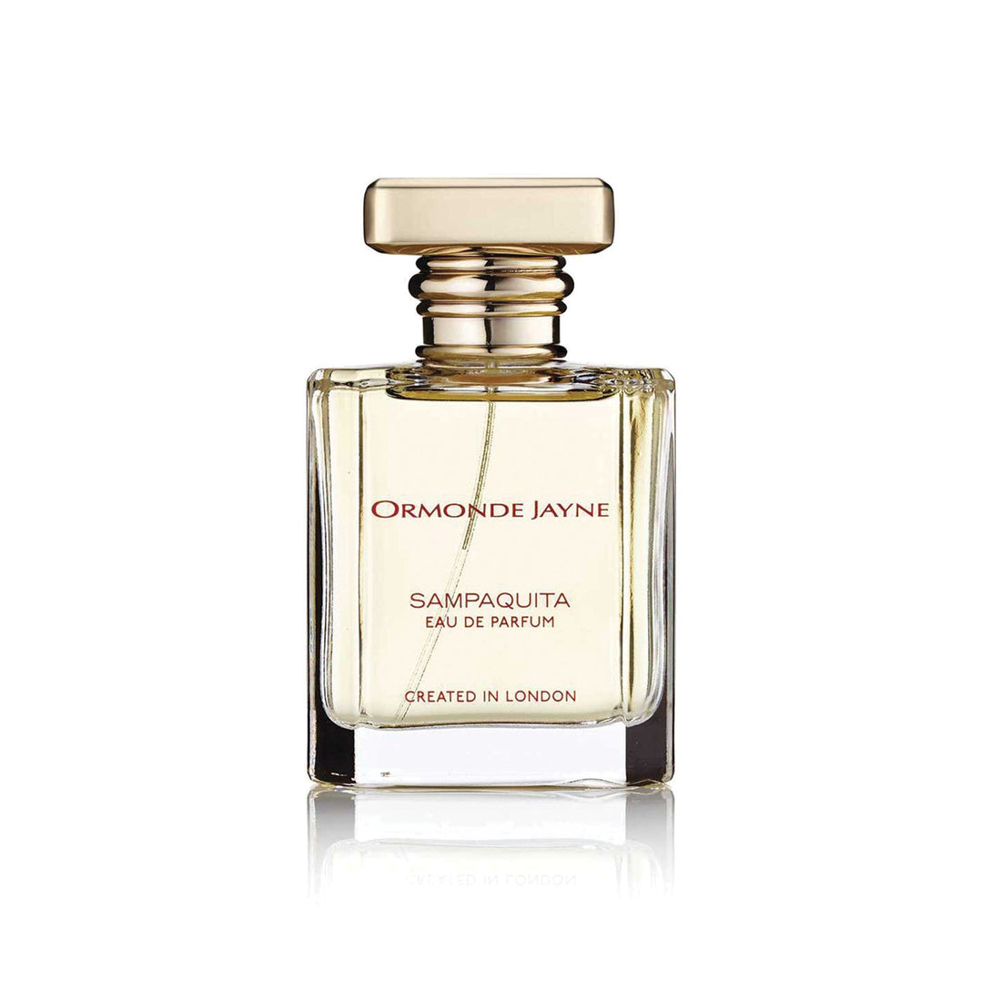 Ormonde Jayne Sampaguita Eau de Parfum in clear glass bottle with gold cap and elegant design