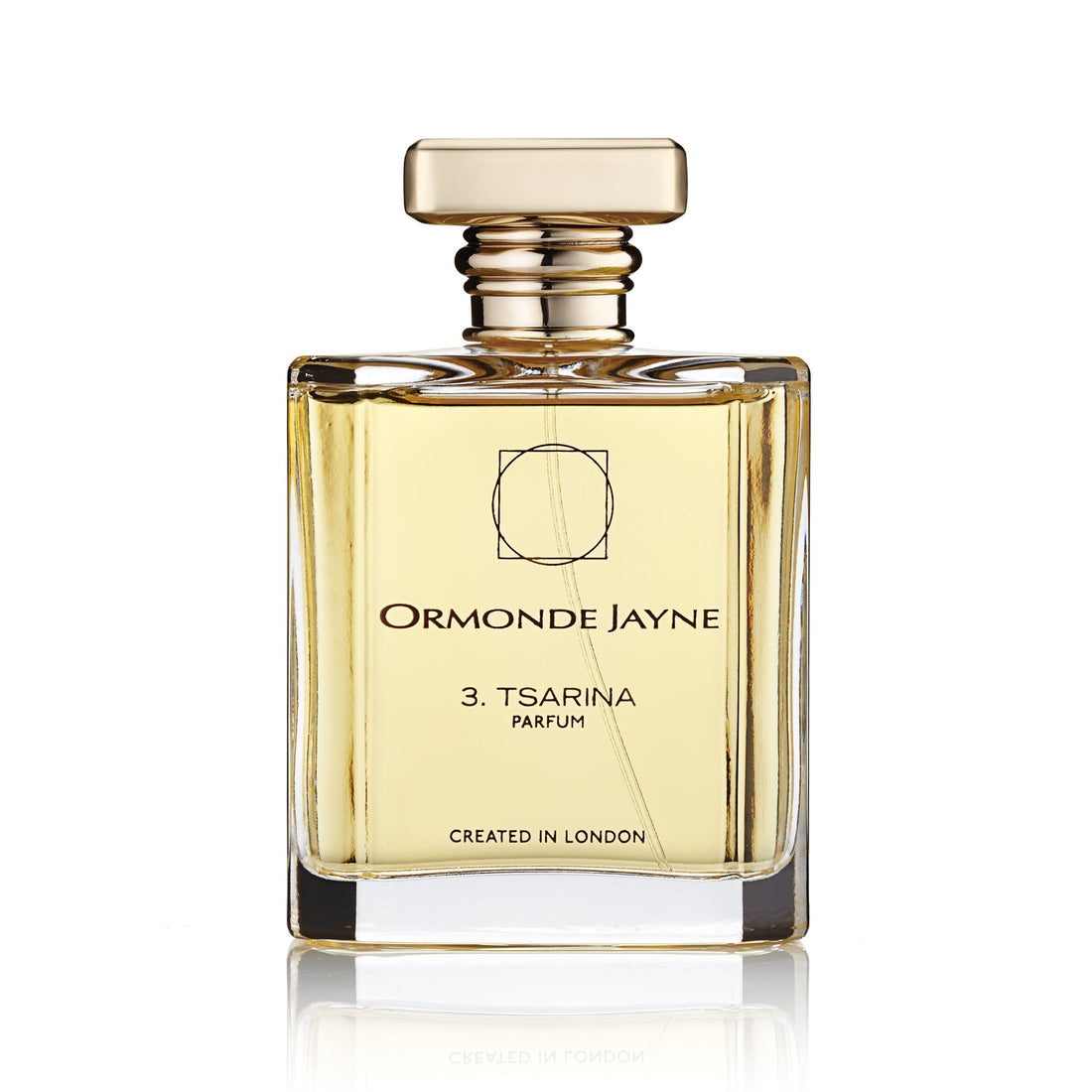 Ormonde Jayne Tsarina perfume in elegant rectangular glass bottle with gold cap