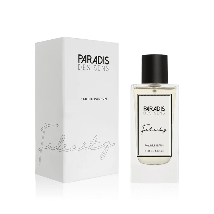 Paradis des Sens Felicity niche perfume Dubai Eau de Parfum with minimalist bottle and white box