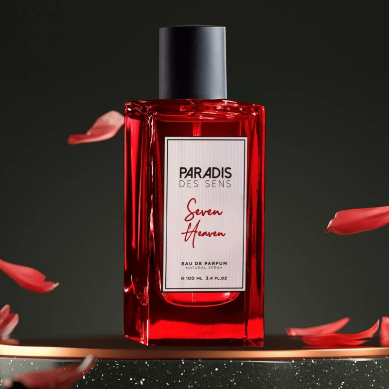 Paradis des Sens Seven Heaven perfume bottle in red glass with black cap Paradis Des Sens Seven Heaven review