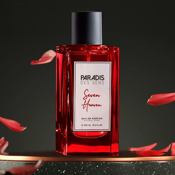 Paradis des Sens Seven Heaven perfume bottle in red glass with black cap Paradis Des Sens Seven Heaven review