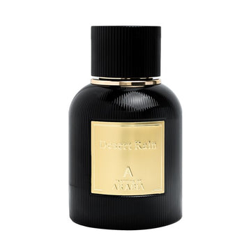 Parfums De Arabia Desert Rain EDP black perfume bottle with gold label and black cap