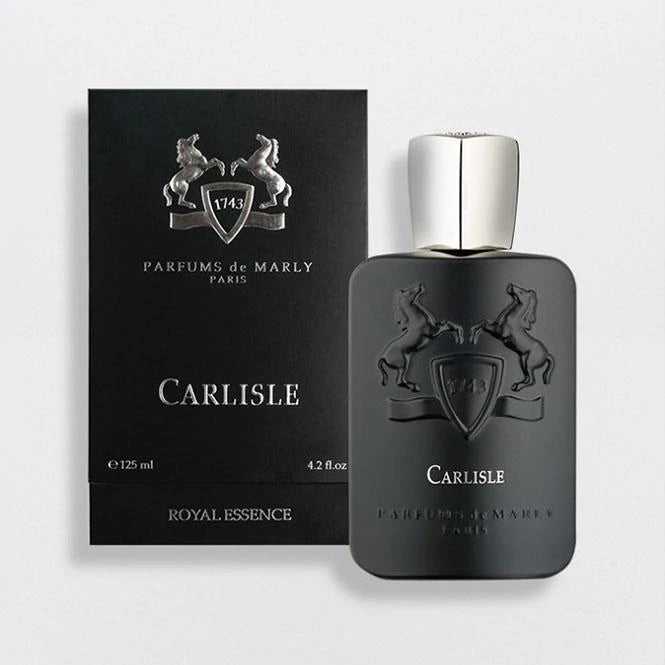 Parfums De Marly Carlisle EDP 125ml black perfume bottle with silver cap and matching black box
