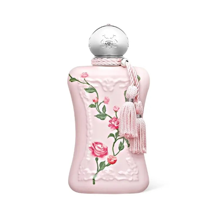 Parfums De Marly Delina limited edition pink perfume bottle with floral design and tassel