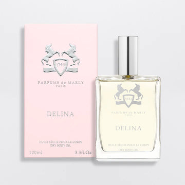 Parfums de Marly Delina oil 100ml dry body oil with elegant pink box and clear glass bottle