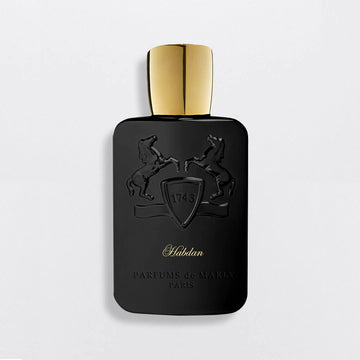 Parfums De Marly Habdan perfume black bottle with gold cap and embossed horse logo