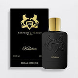 Parfums De Marly Habdan perfume black bottle with gold cap and matching black box packaging