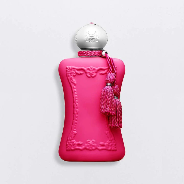 Parfums De Marly Oriana 75ml pink perfume bottle with silver cap and decorative tassel