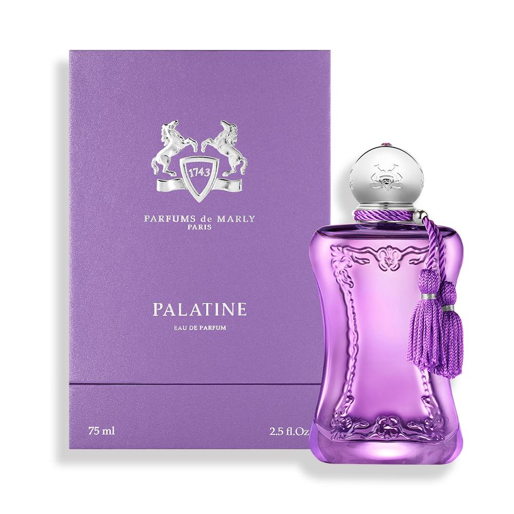 Parfums De Marly Palatine EDP purple decorative perfume bottle with tassel and silver cap