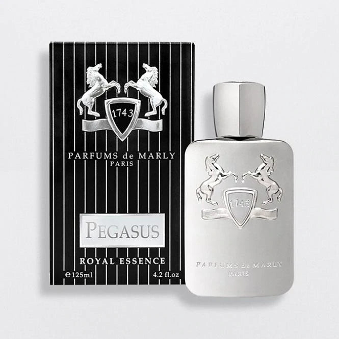 Parfums de Marly Pegasus 125ml for sale in a sleek silver bottle with horse emblem