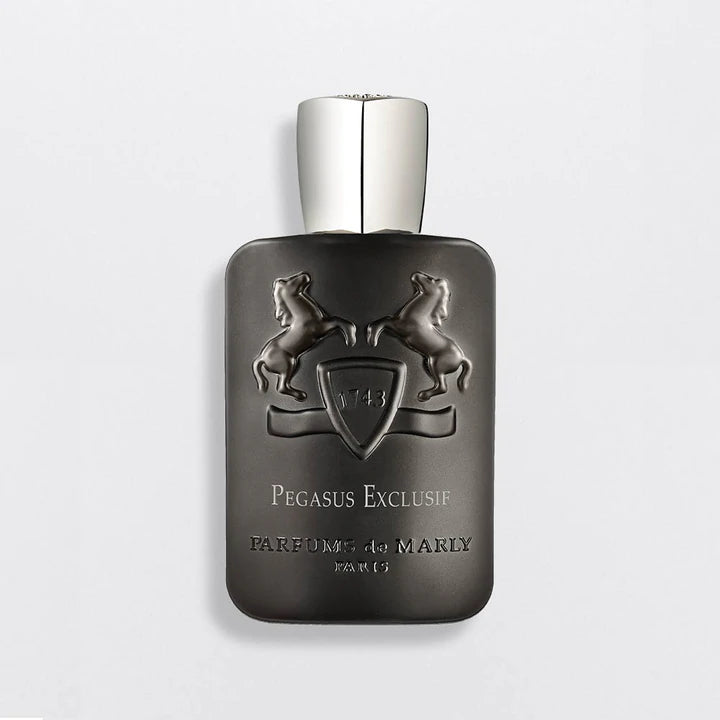 Parfums de Marly Pegasus Exclusif Dubai perfume bottle with embossed horses and silver cap