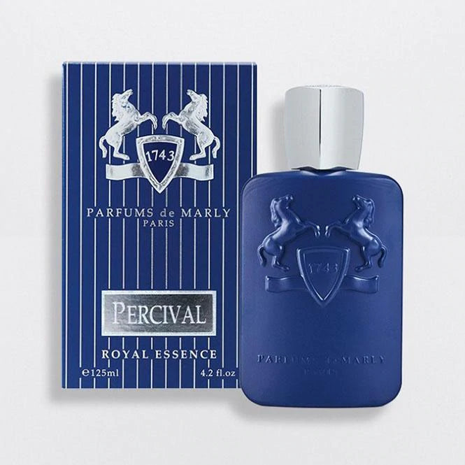 Parfums de Marly Percival 125ml perfume bottle and blue striped box packaging