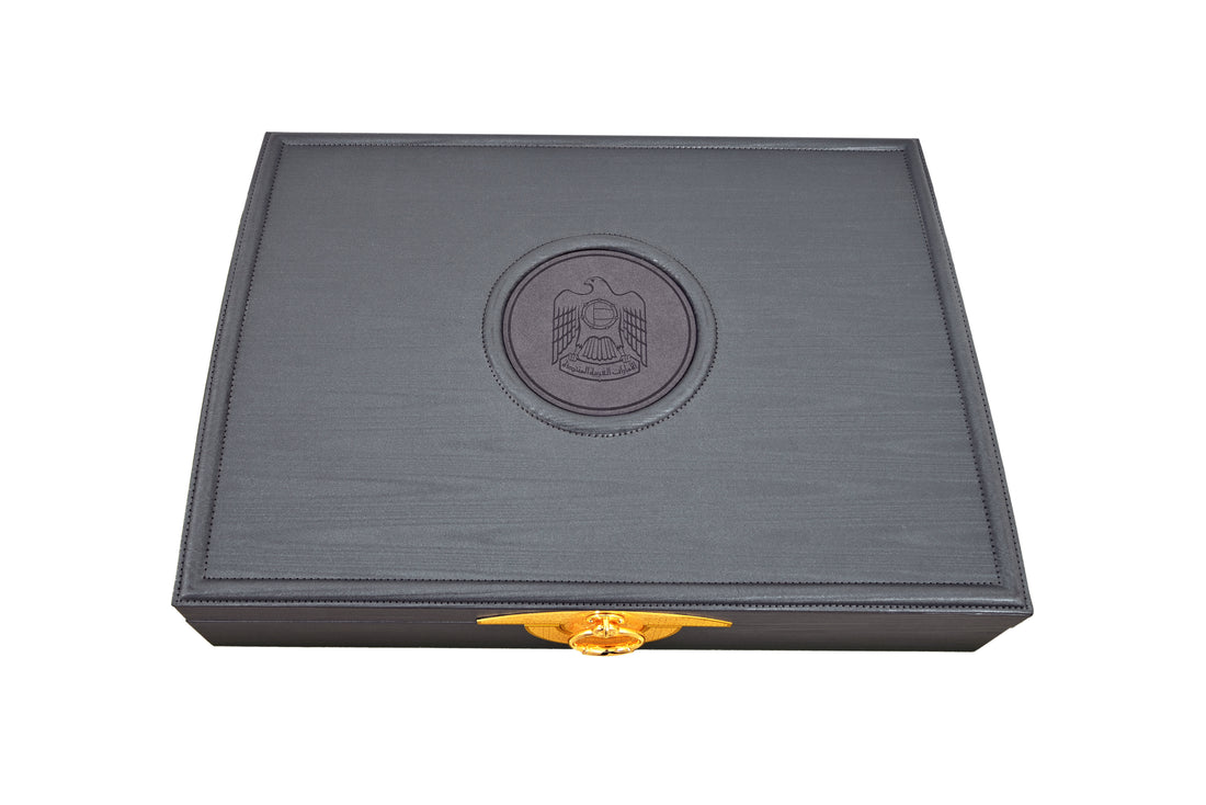 Scent Library Presidential Gold Box fragrance collection black box with gold clasp closure
