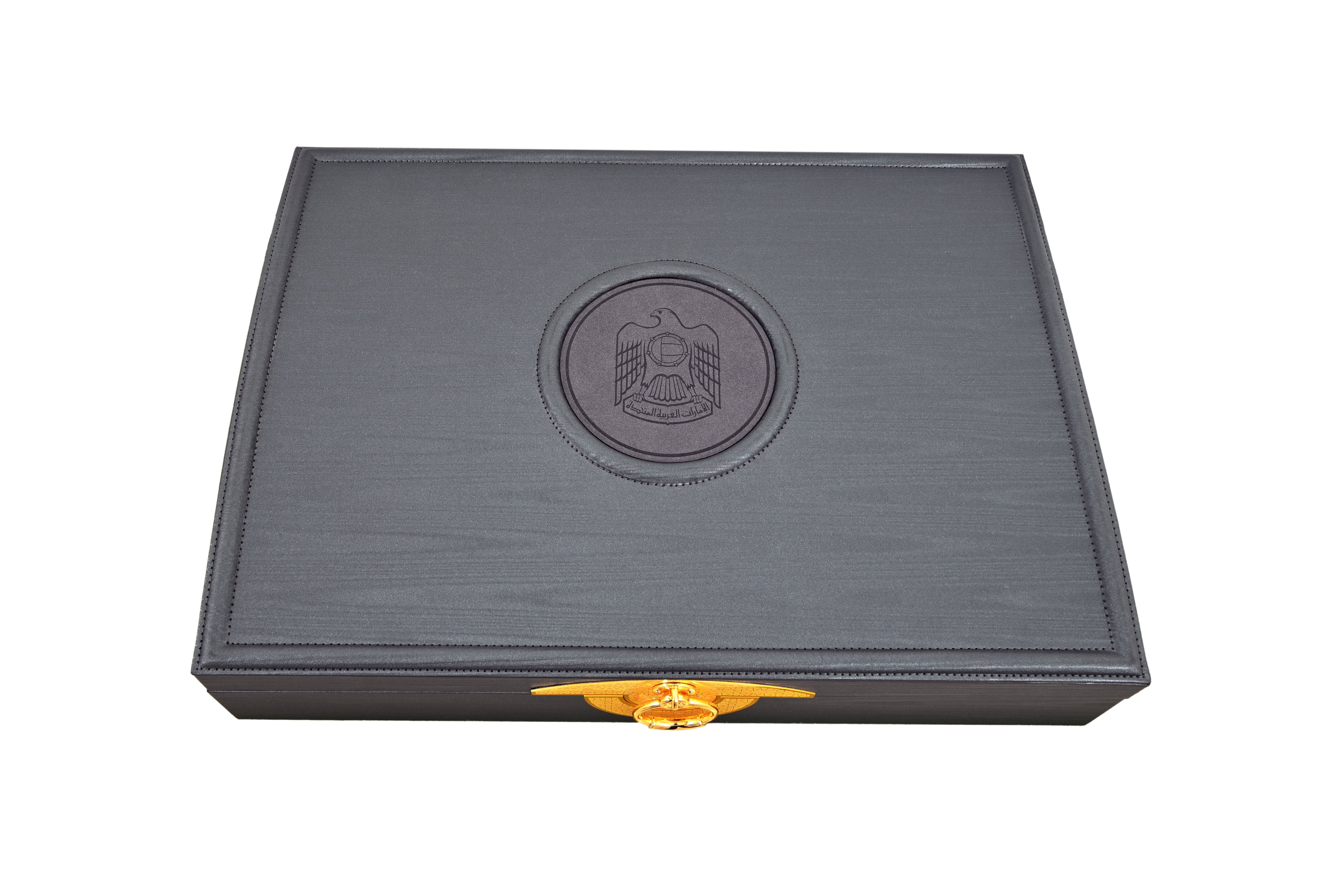 Scent Library Presidential Gold Box fragrance collection in a black leather luxury gift box with gold clasp