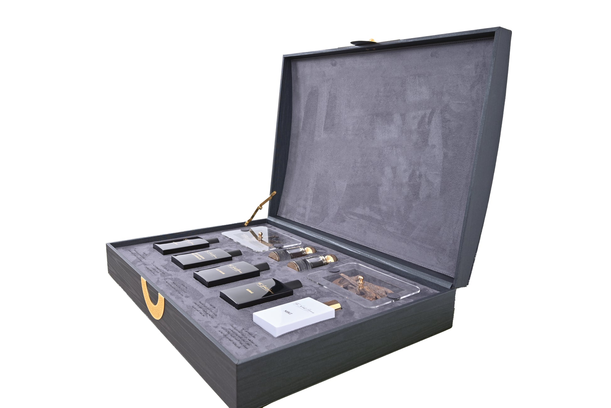 Scent Library Presidential Gold Box fragrance collection luxury perfume set in black velvet-lined box