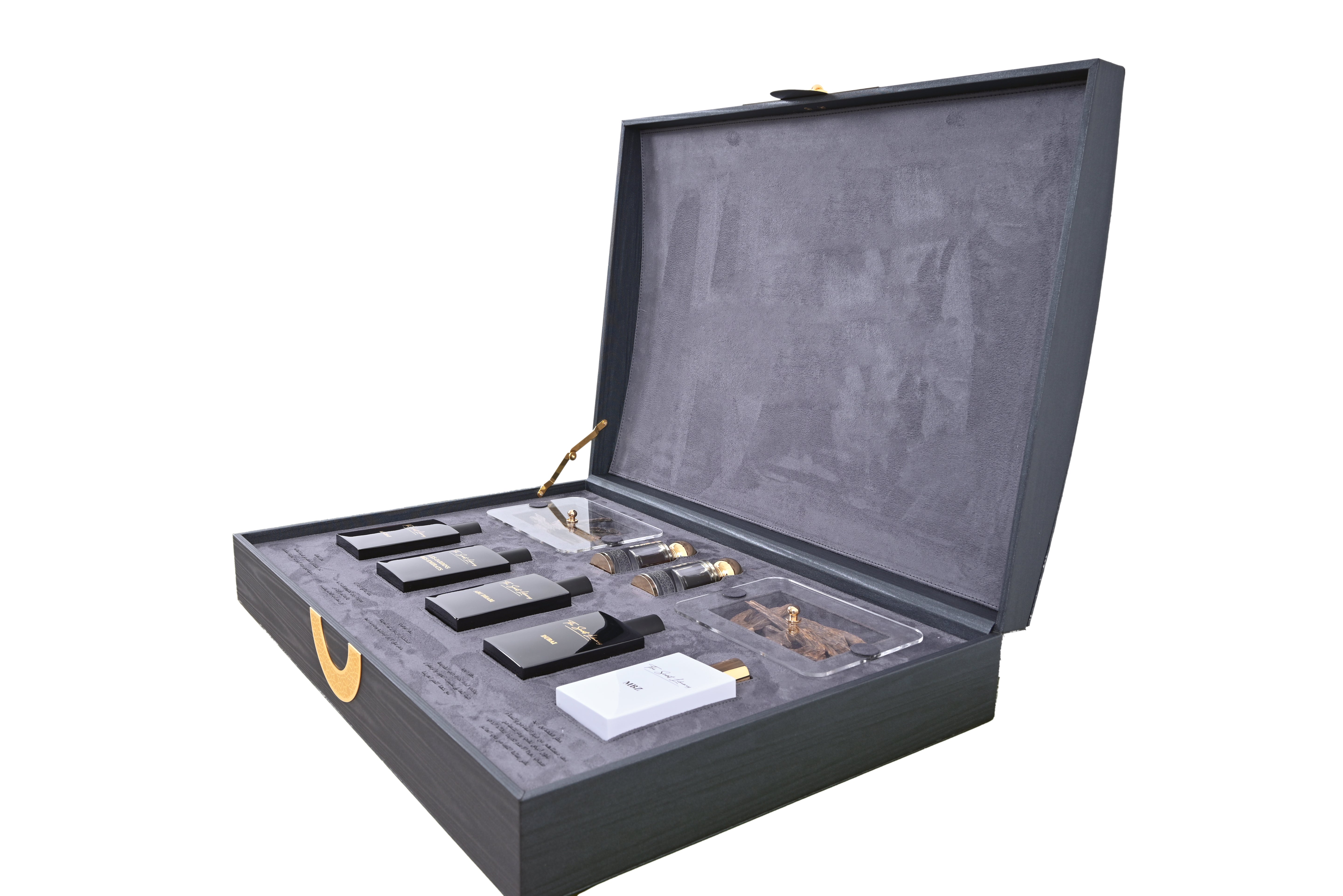 Scent Library Presidential Gold Box fragrance collection luxury perfume set in black velvet-lined box