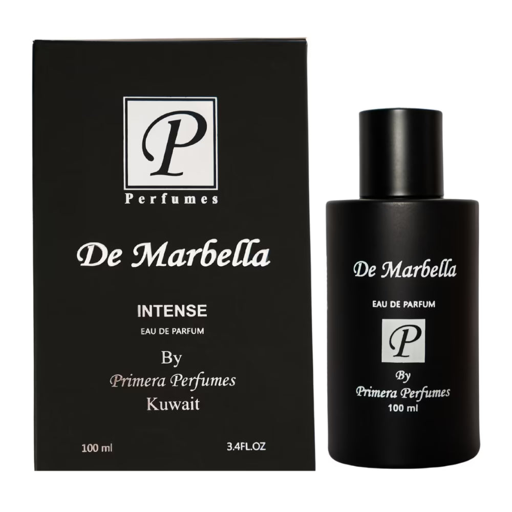 Primera Perfumes De Marbella Eau de Parfum 100ml. Black matte bottle with white text and cap