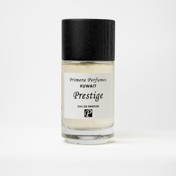 Primera Perfumes Prestige eau de parfum 100ml bottle with black wooden cap and white label