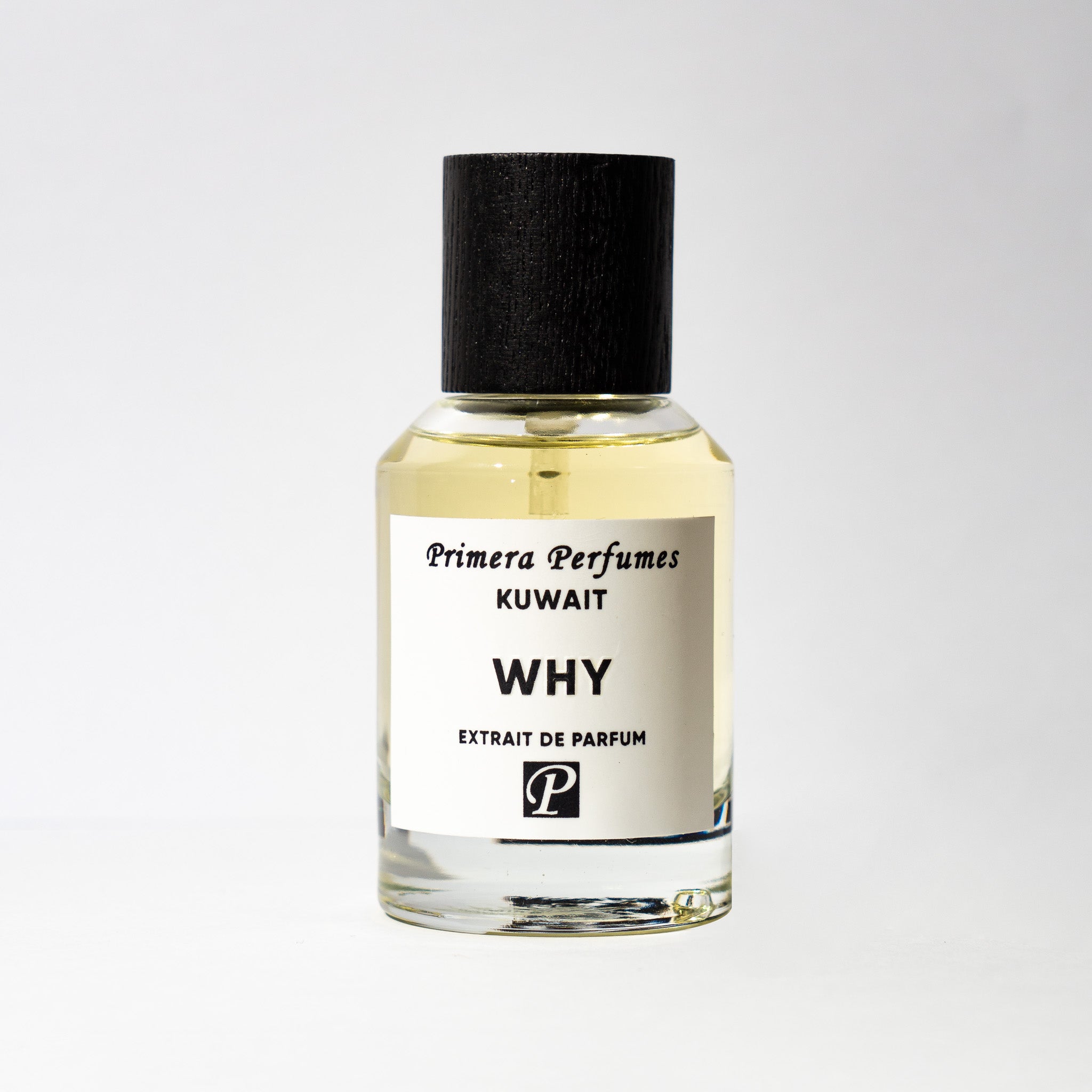 Primera Perfumes WHY Extrait de Parfum 100ml bottle with black cap and clear glass