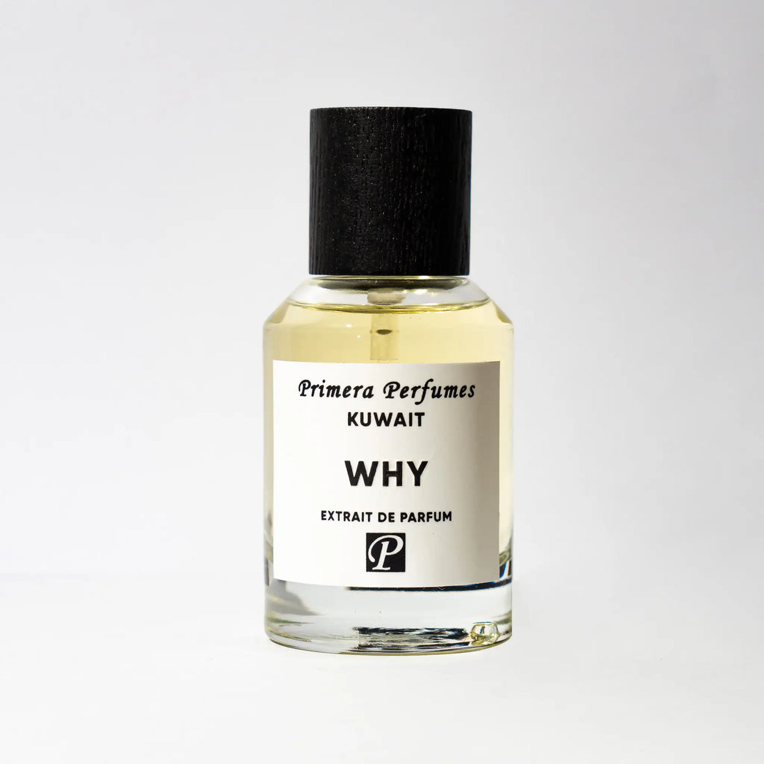 Primera Perfumes WHY Extrait de Parfum 100ml bottle with black cap and clear glass