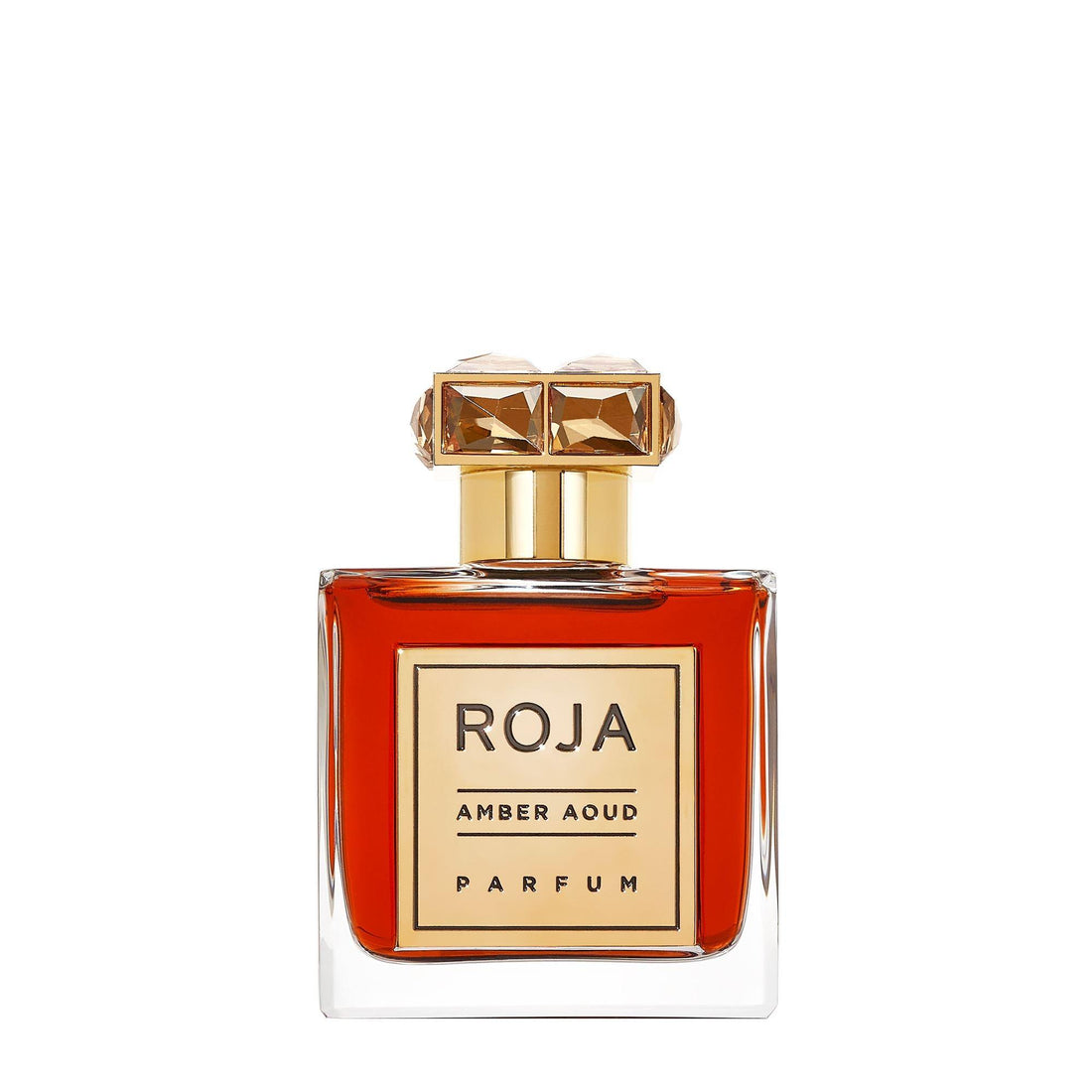 Roja Parfums amber oud parfum for sale in a luxurious glass bottle with gold accents