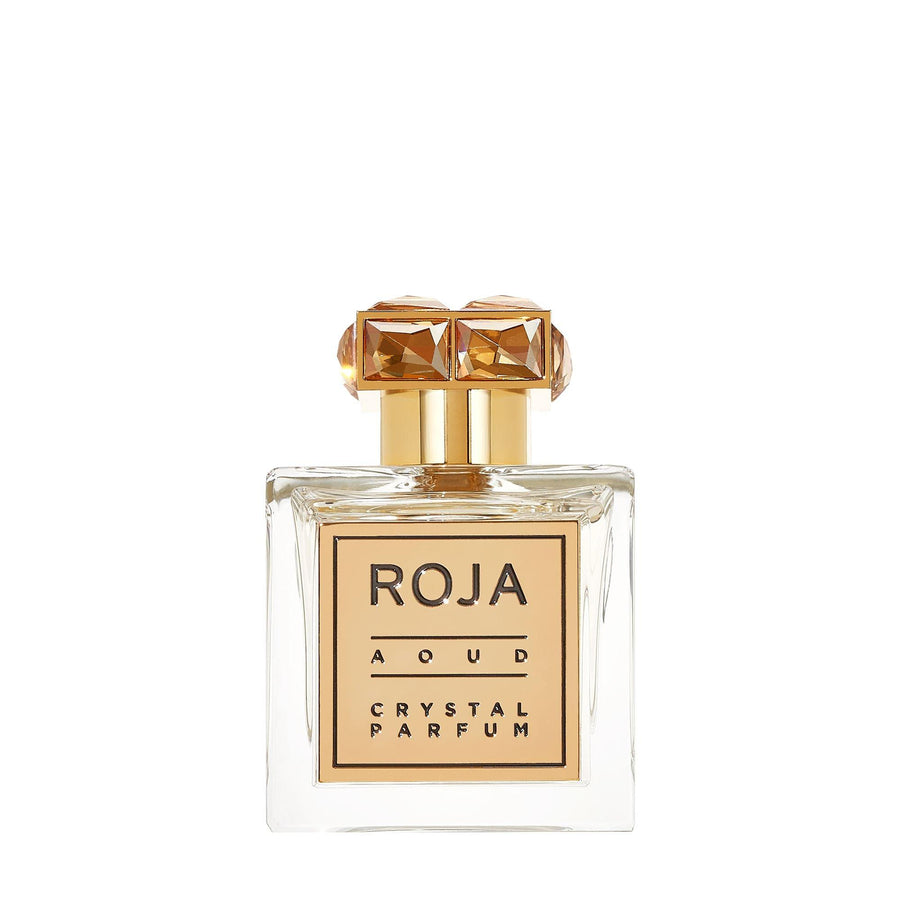 Roja Parfums Aoud Crystal perfume bottle with gold and crystal embellished cap