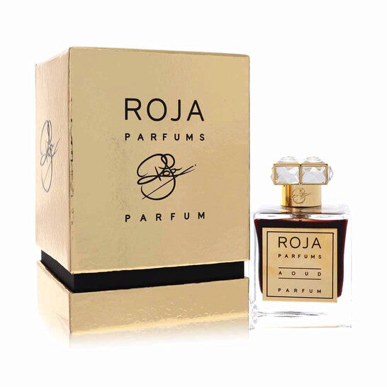 Roja Aoud perfume 100ml in an elegant bottle with a luxurious gold box packaging