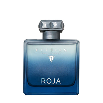 Roja Parfums Elysium Eau Intense perfume bottle with blue gradient glass and silver cap