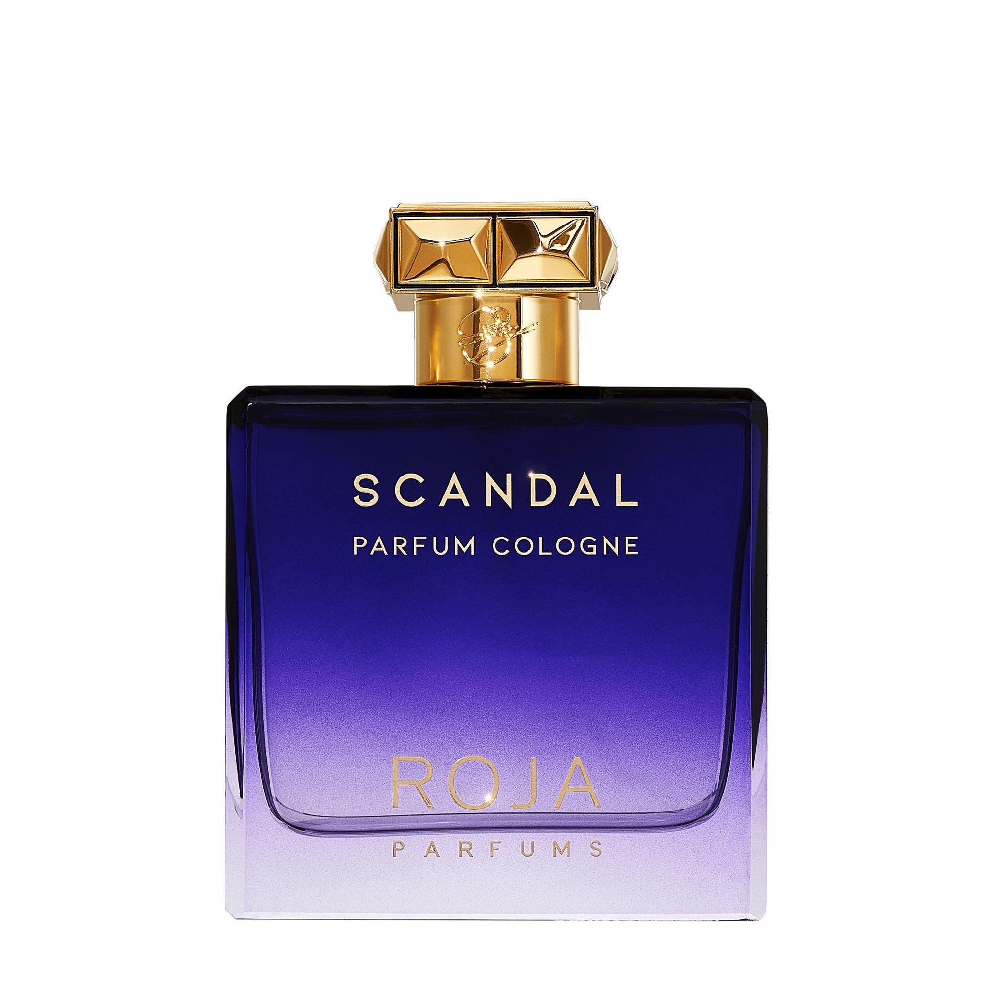 Roja Parfums Scandal Pour Homme perfume bottle with gradient blue and gold cap design