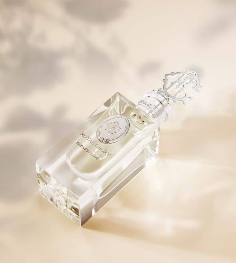 ROYAL GLORY Endless Love perfume 60ml bottle with gold decorative cap and clear glass design
