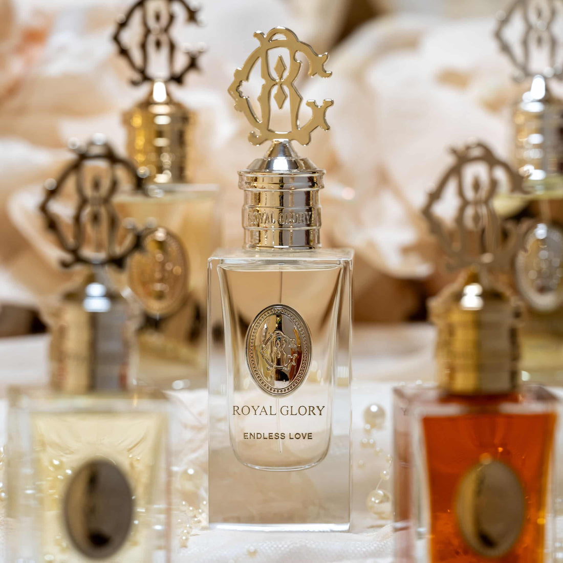 ROYAL GLORY Endless Love perfume 60ml bottle with gold decorative cap and clear glass design