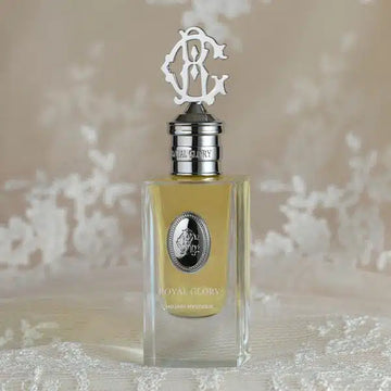 ROYAL GLORY Hojari Mystique perfume in elegant glass bottle with silver cap and logo emblem