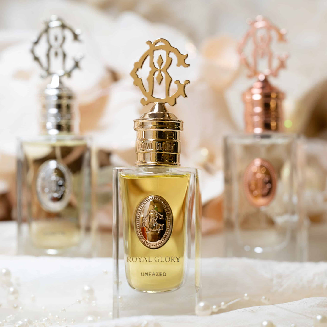 Royal Glory perfume bottle with gold cap featuring Royal Glory scent for men and women