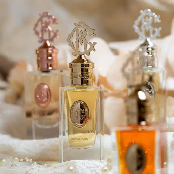 ROYAL GLORY Royal Oud perfume Dubai bottle with gold cap and elegant clear glass design