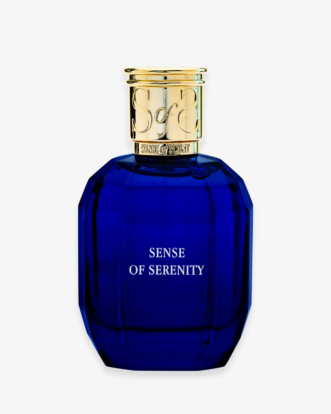 Sense of Serenity fragrance 100ml by Sense of Scent in a blue faceted bottle with gold cap