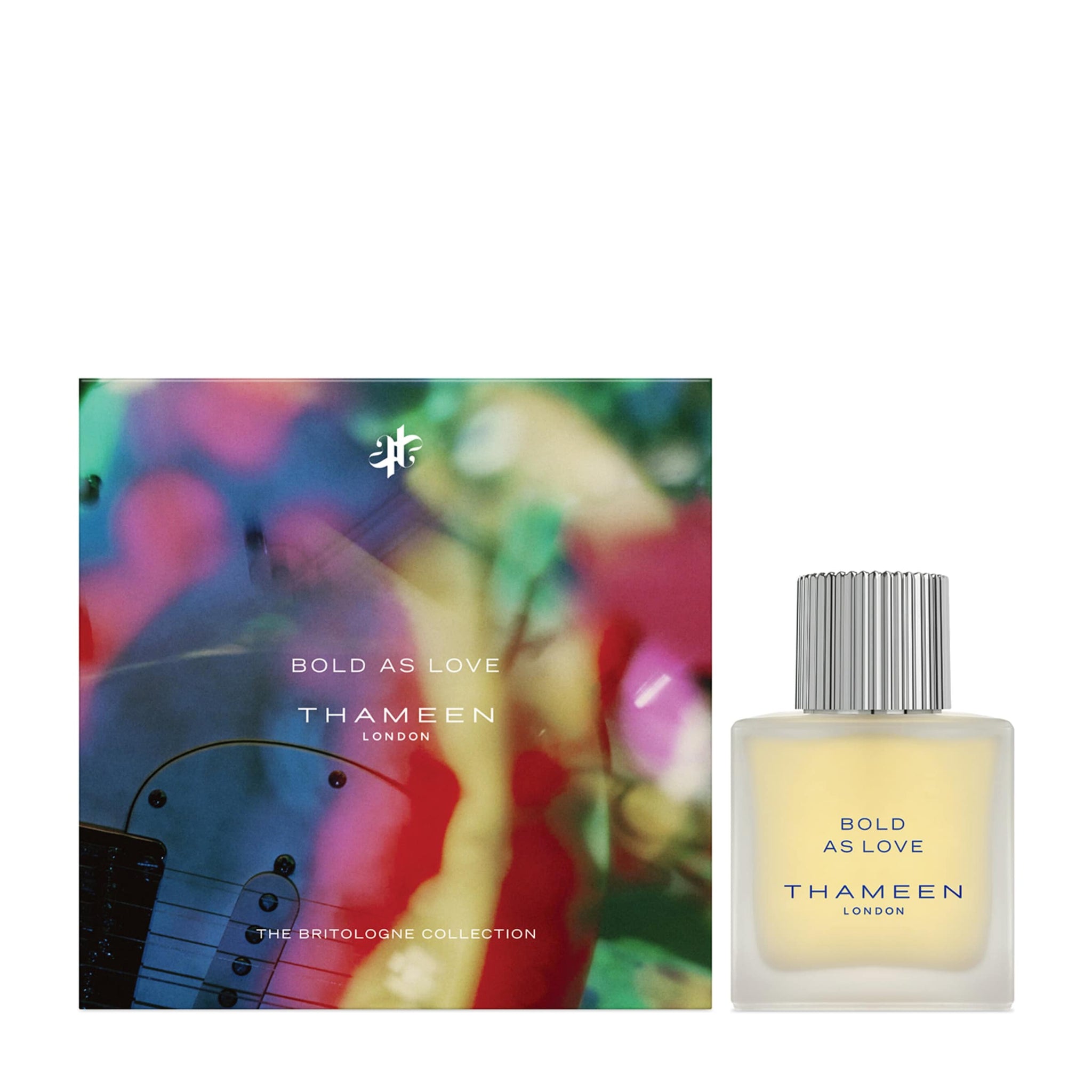 Thameen Bold As Love Cologne Elixir 100 ml perfume bottle with colorful outer packaging from Thameen London fragrance