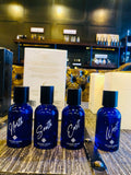 NORTH perfume from THE CODE VOYAGE showcased with South, East, and West in stylish blue bottles