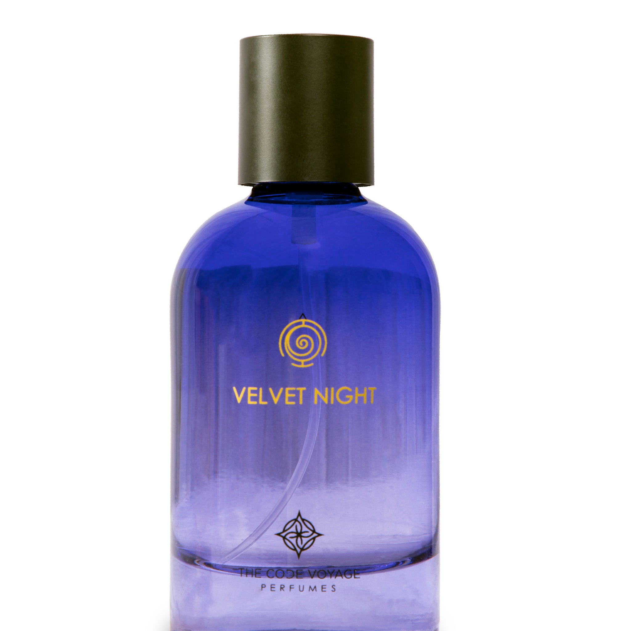VELVET NIGHT perfume by THE CODE VOYAGE in a sleek blue bottle designed for a captivating experience
