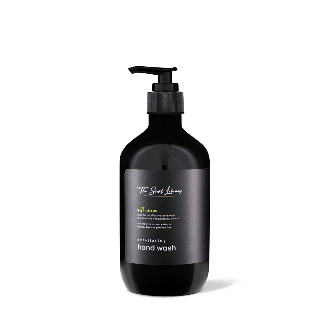 The Scent Library Citrus Hand Wash in a sleek black bottle for gentle cleansing and refreshing scent