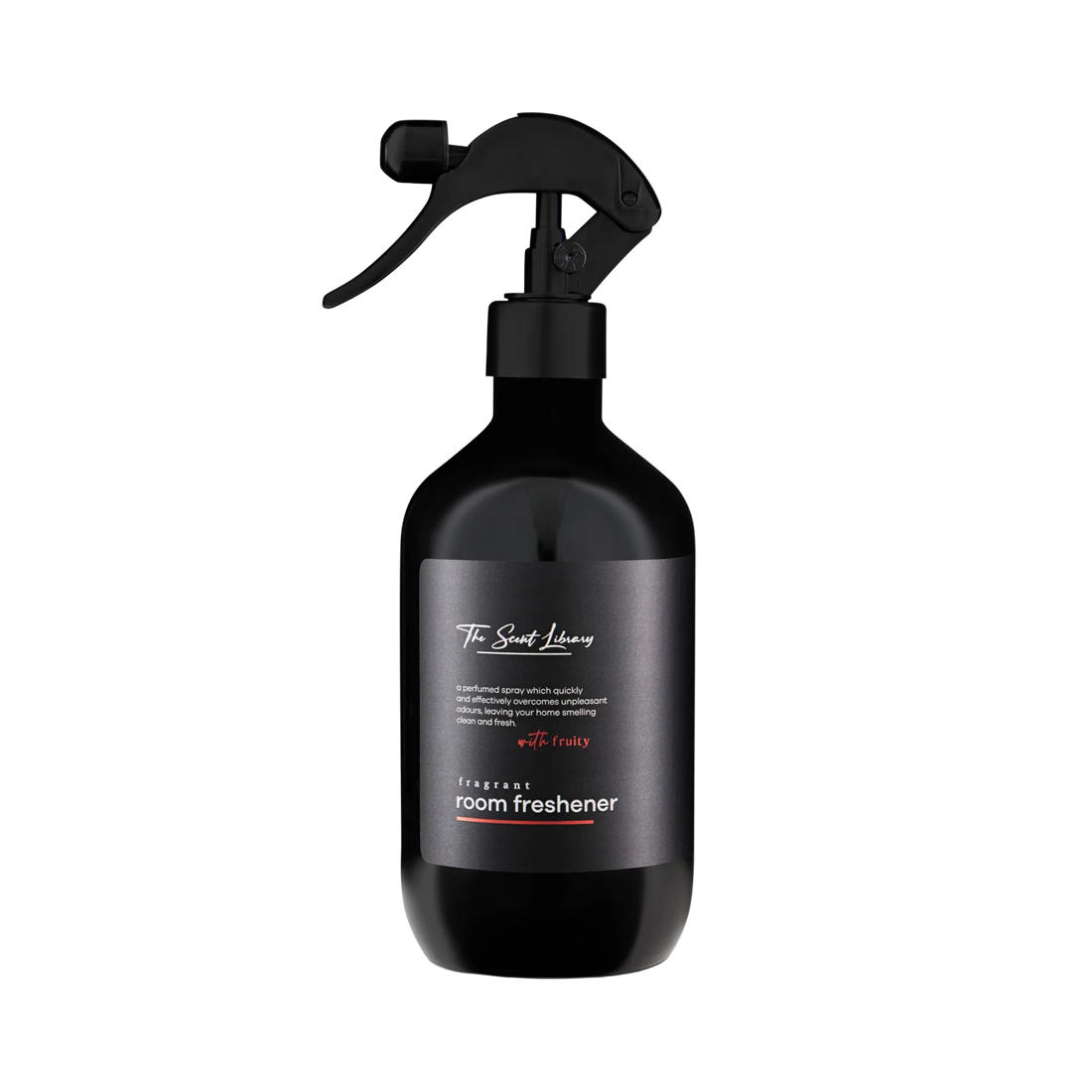 Juicy fruits room freshener by The Scent Library in a black trigger-spray bottle