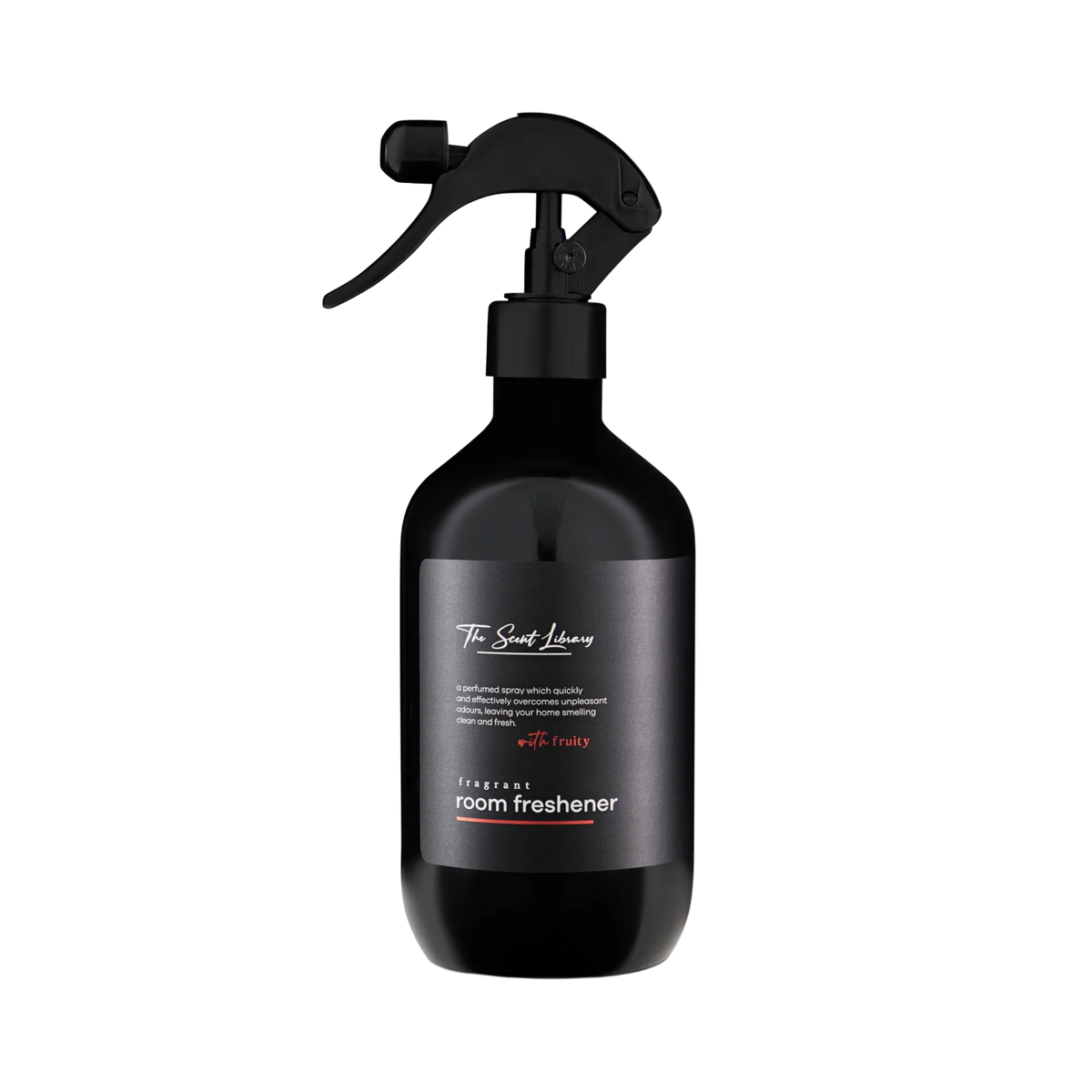Juicy fruits room freshener by The Scent Library in a black trigger-spray bottle