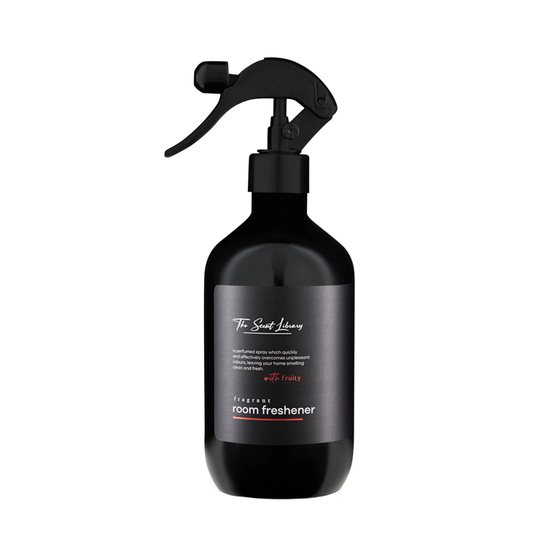 Juicy fruits room freshener by The Scent Library in a black trigger-spray bottle